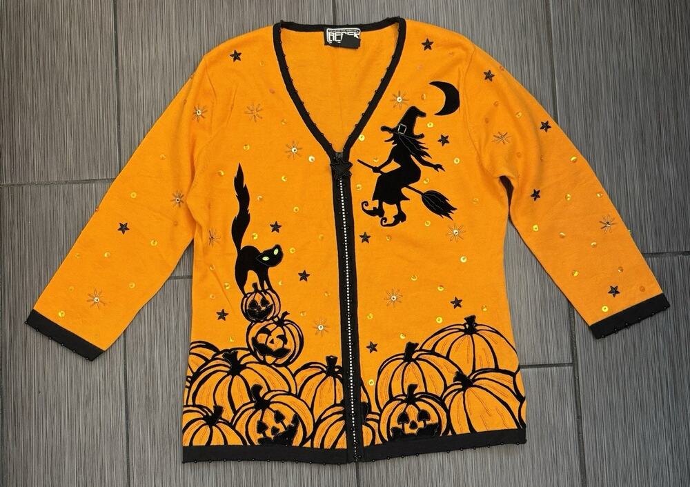 Vintage Berek Takako Sakon Halloween Beaded Zip Up Cardigan Women’s Medium